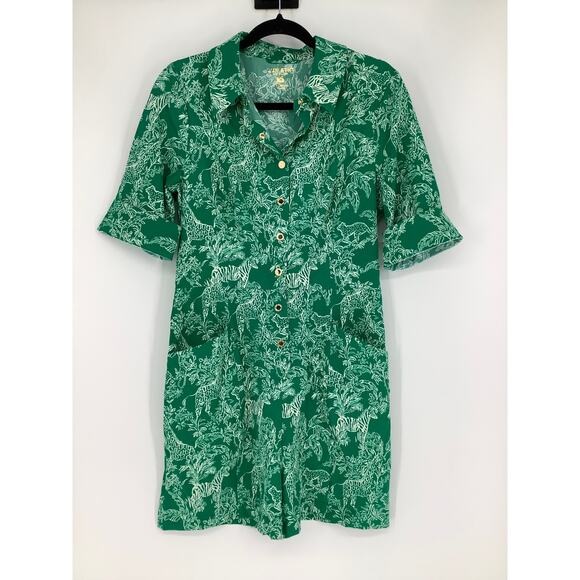 Lilly Pulitzer Womens 10 Fiddle Leaf Green Sheldrake Romper Belted Summer K22-7 - Picture 3 of 12